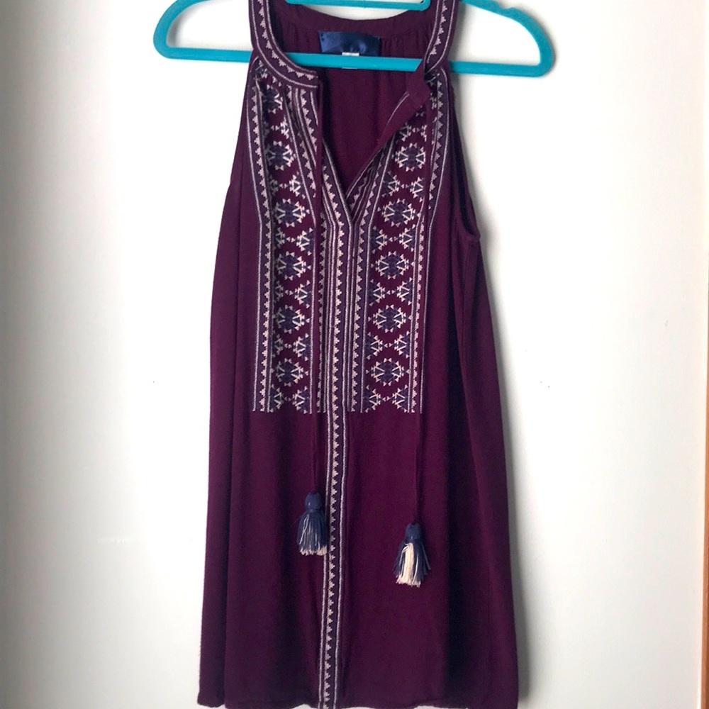 Boho Burgundy Tunic with navy & cream design